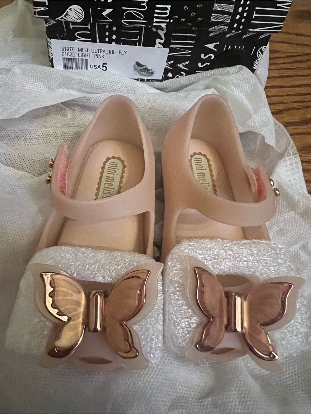 Mini Melissa Light Pink Mary Jane Shoes with Rose-Gold Butterfly size toddler 5